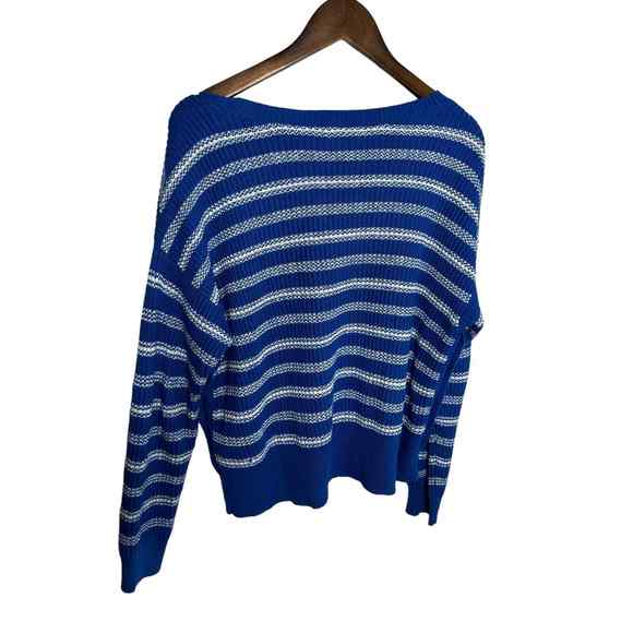 Cabi Womens Sweater Blue Size medium 6165 Striped High Low Pullover Nautical - Picture 2 of 2